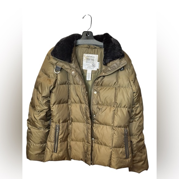 Women's Eddie Bauer Goose Down Puffer Jacket Olive Green M 700 Fill - Picture 1 of 9